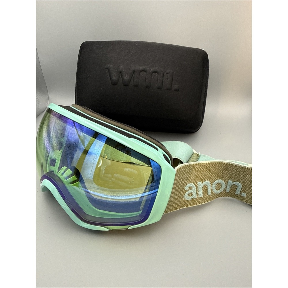 ANON Authentic Ski Snowboard Goggles Teal Blue/Black & Tan & Hard Black Case